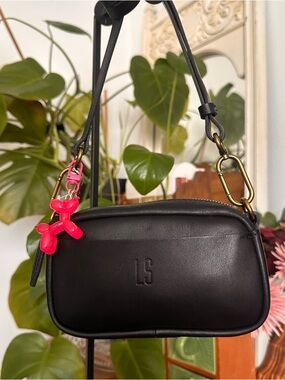 Madewell Black Leather Crossbody with Hot Pink Charm not included